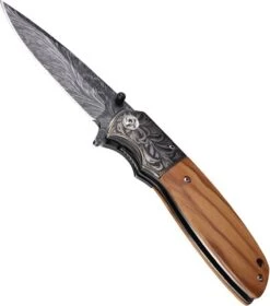 Zakmes - Damascus - Survival - Outdoor Mes - Pocket Knife - Vlijmscherp - Houten Handvat - Stoer - Hunting Knife - Kamperen - 22cm - Cadeau Tip -Falke Shop 1058x1200