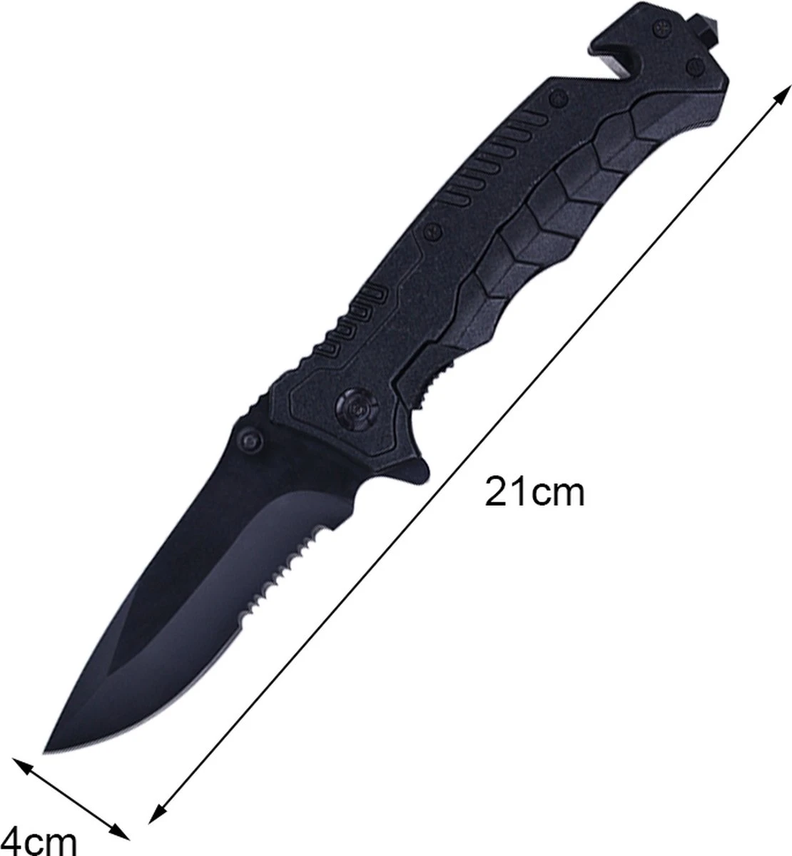 Merkloos Zakmes - Survival - Zwart - Outdoor Mes - Pocket Knife - Multitool - Vlijmscherp - Stoer - Hunting Knife - Glasbreker - Kamperen - 21 Cm - Cadeau Tip 4 Merkloos Zakmes - Survival - Zwart - Outdoor Mes - Pocket Knife - Multitool - Vlijmscherp - Stoer - Hunting Knife - Glasbreker - Kamperen - 21 Cm - Cadeau Tip - Afbeelding 2