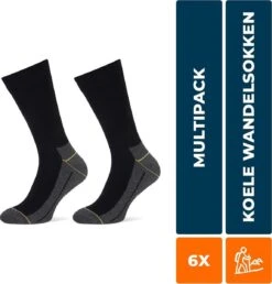 6-Pack Koele Wandelsokken Met Coolmax Walker - Zwart - Unisex - Maat 47-50