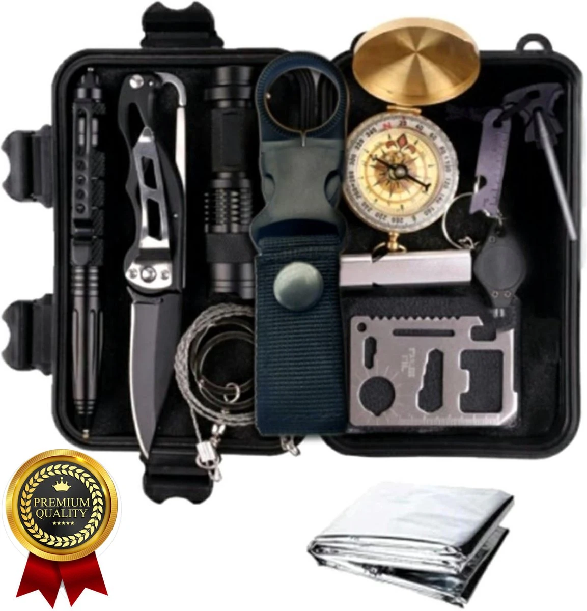 Survival Bushcraft Kit - Paracord Armband - Kompas - Mes - Noodpakket - Outdoor - Vuurstarter - Draadzaag - Nooddeken 3 Survival Bushcraft Kit - Paracord Armband - Kompas - Mes - Noodpakket - Outdoor - Vuurstarter - Draadzaag - Nooddeken