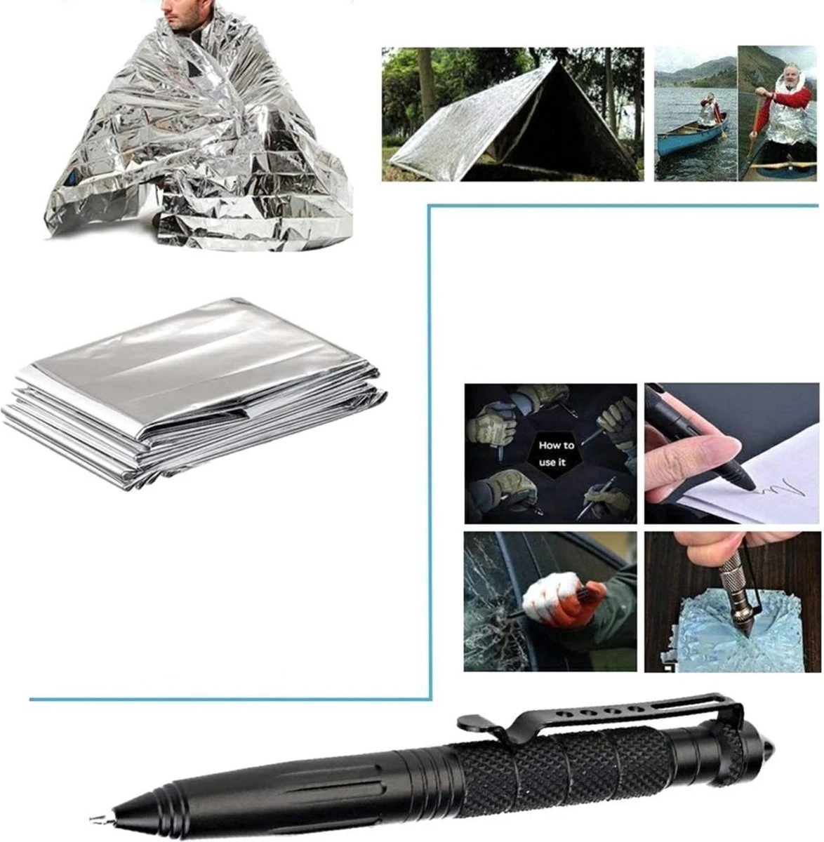 Survival Bushcraft Kit - Paracord Armband - Kompas - Mes - Noodpakket - Outdoor - Vuurstarter - Draadzaag - Nooddeken 6 Survival Bushcraft Kit - Paracord Armband - Kompas - Mes - Noodpakket - Outdoor - Vuurstarter - Draadzaag - Nooddeken - Afbeelding 4