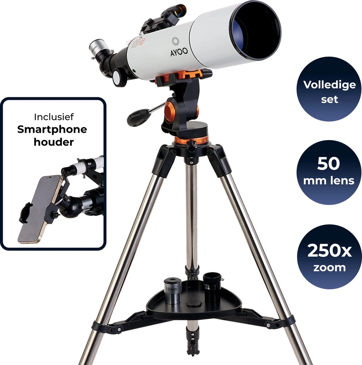 AYOO® Telescoop - Sterrenkijker - 250X Zoom - Volledige Set - Smartphone Houder - Verstelbaar Statief - Draagtas - 80/500mm 3 AYOO® Telescoop - Sterrenkijker - 250X Zoom - Volledige Set - Smartphone Houder - Verstelbaar Statief - Draagtas - 80/500mm