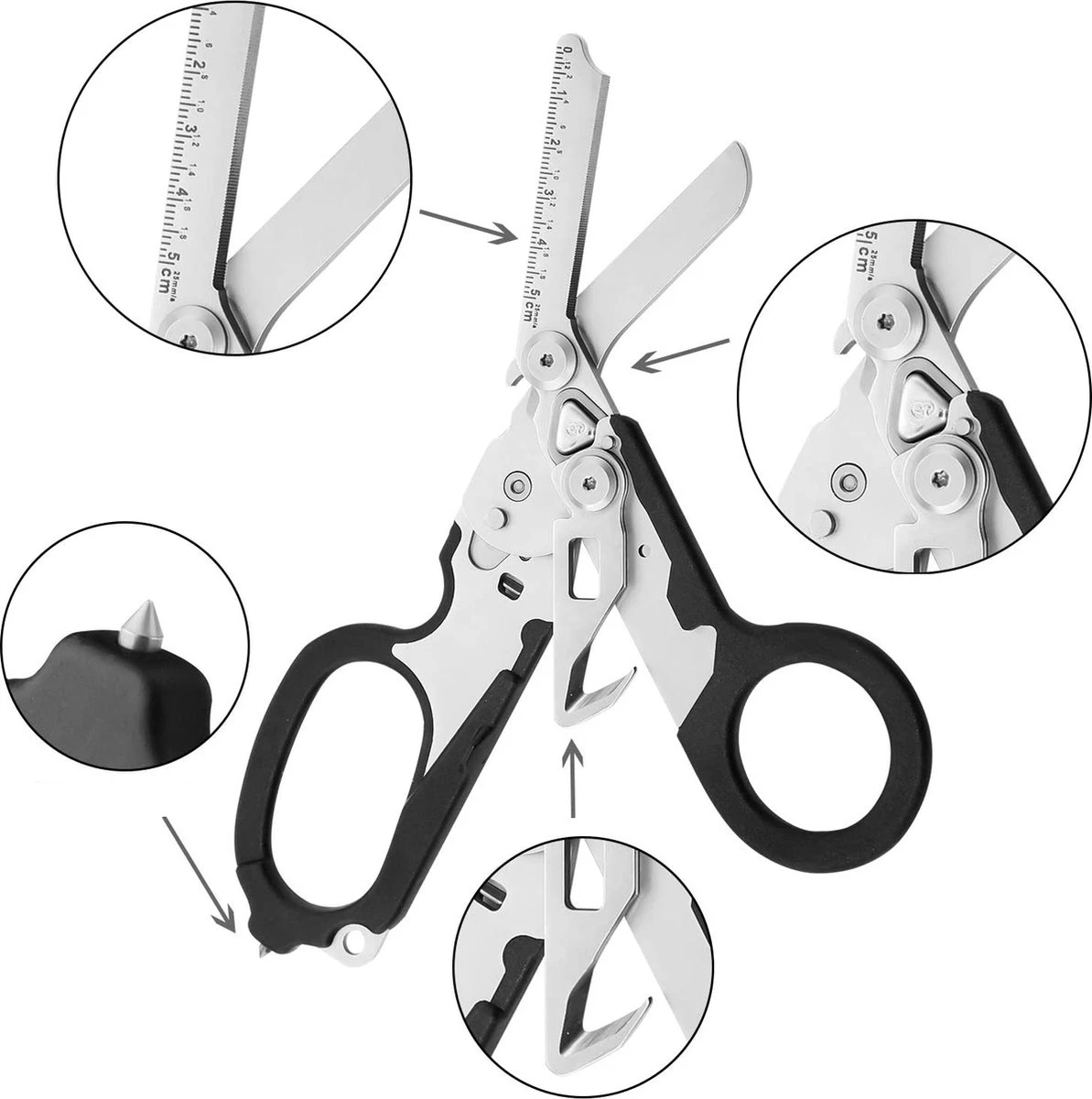 Medische Schaar Inc. Draaghoes - EHBO - Lifehammer - Verpleegkundige - Verbandschaar - Traumaschaar - Gordelsnijder - Survival Multitool Zakmes 4 Medische Schaar Inc. Draaghoes - EHBO - Lifehammer - Verpleegkundige - Verbandschaar - Traumaschaar - Gordelsnijder - Survival Multitool Zakmes - Afbeelding 2