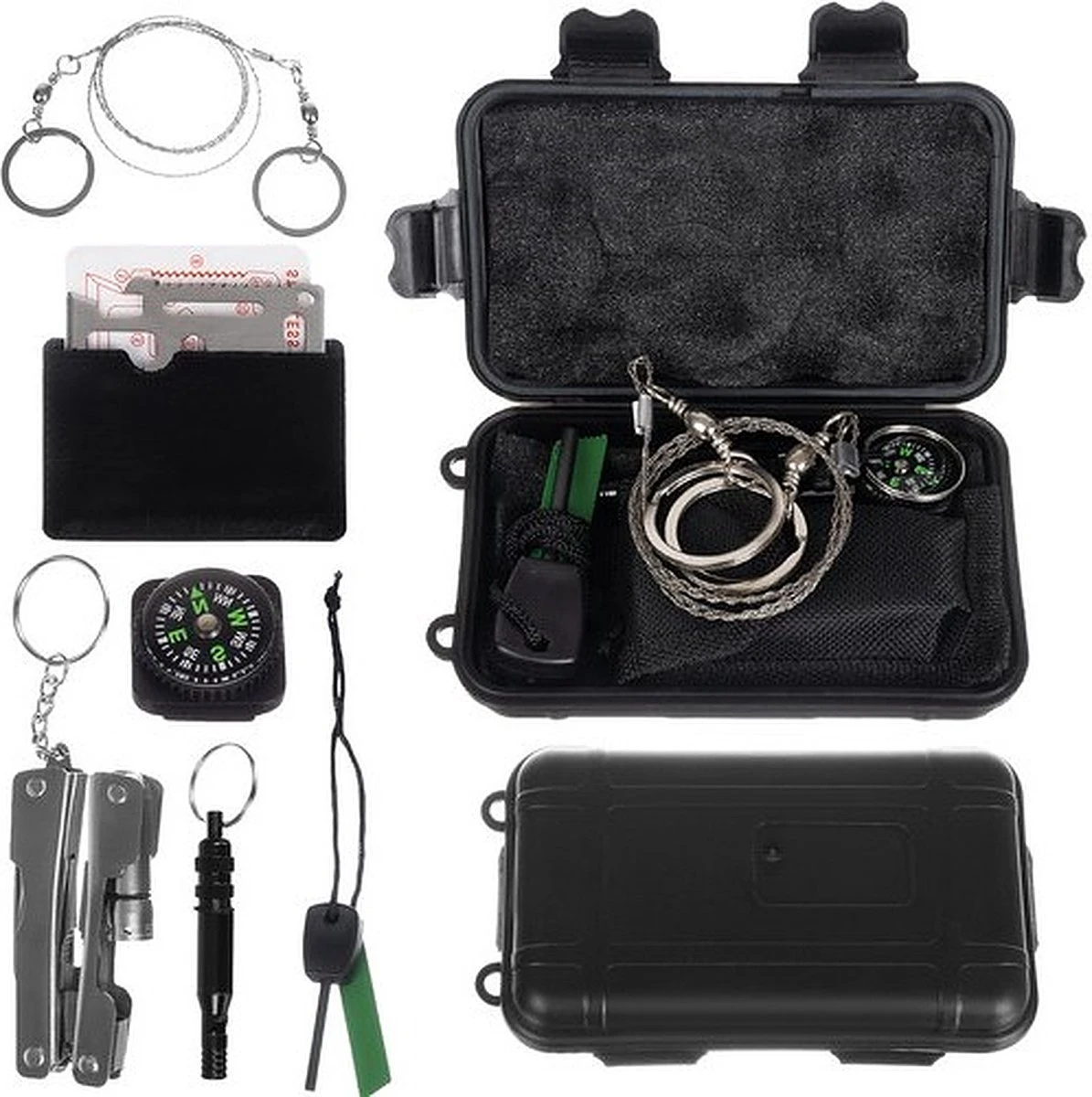 Survival Set Zwart - 7-in-1 - Waterproof - Outdoor Survival Kit - Multitool 8 Survival Set Zwart - 7-in-1 - Waterproof - Outdoor Survival Kit - Multitool - Afbeelding 6