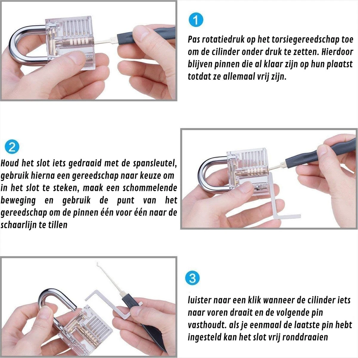 Lockpick Set 15 Delen – Alles Opener – Inclusief Transparant Oefenslot – Lockpicken Voor Professionals En Beginners - 4 Lockpick Set 15 Delen – Alles Opener – Inclusief Transparant Oefenslot – Lockpicken Voor Professionals En Beginners - - Afbeelding 2