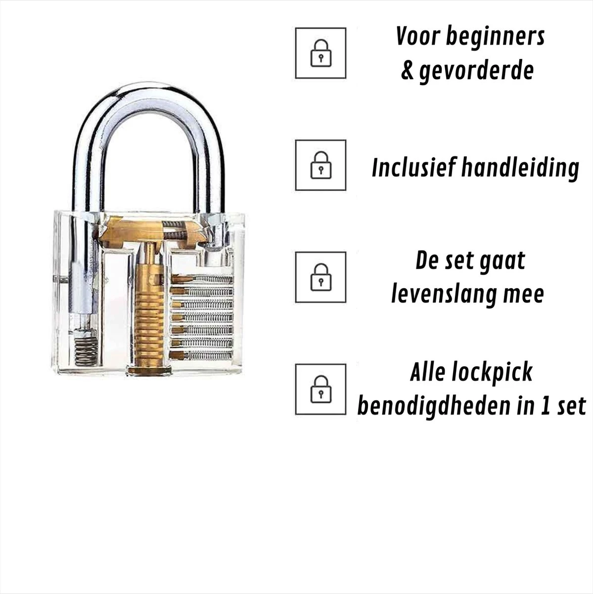 Lockpick Set 15 Delen – Alles Opener – Inclusief Transparant Oefenslot – Lockpicken Voor Professionals En Beginners - 5 Lockpick Set 15 Delen – Alles Opener – Inclusief Transparant Oefenslot – Lockpicken Voor Professionals En Beginners - - Afbeelding 3