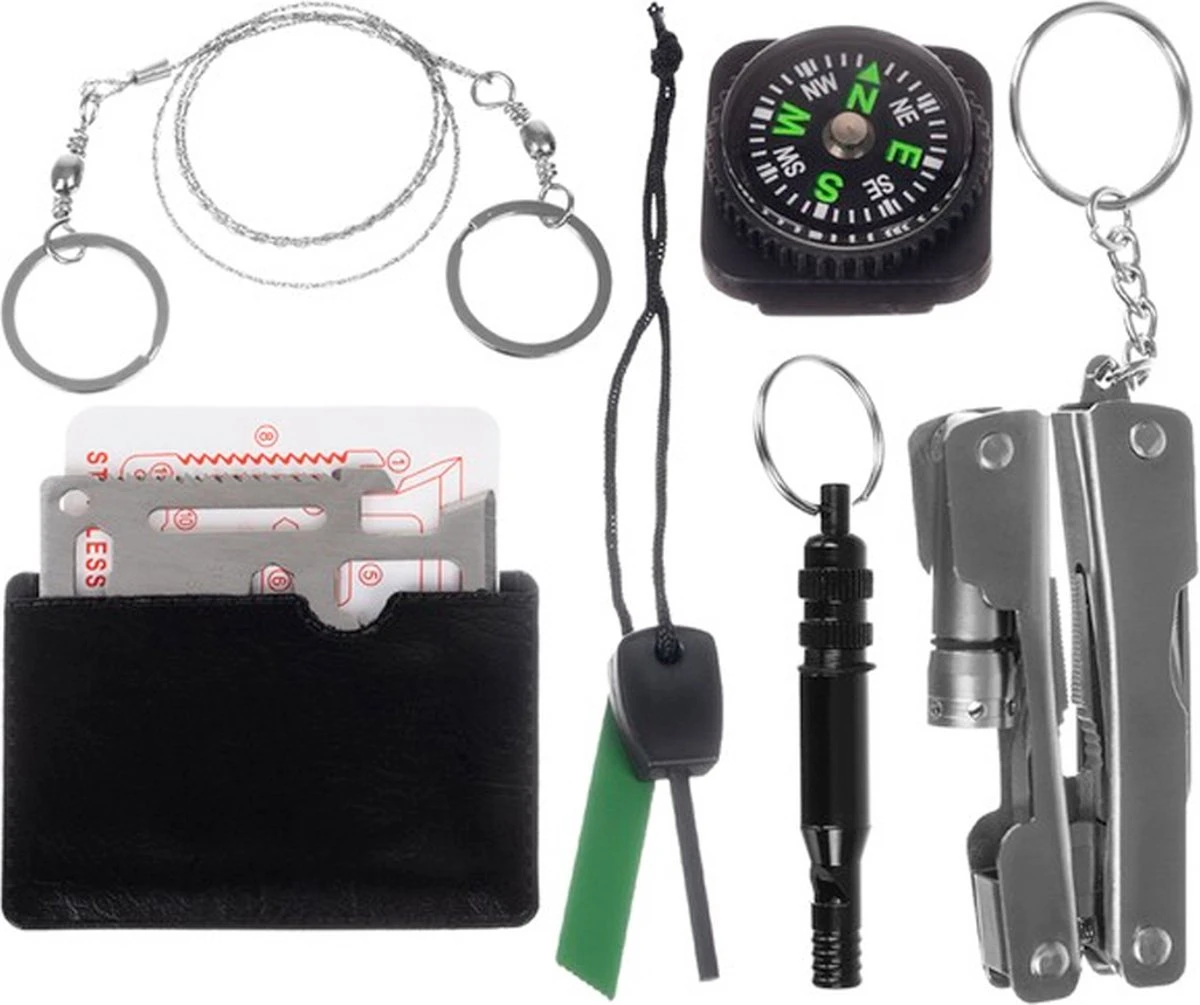 Survival Set Zwart - 7-in-1 - Waterproof - Outdoor Survival Kit - Multitool 4 Survival Set Zwart - 7-in-1 - Waterproof - Outdoor Survival Kit - Multitool - Afbeelding 2