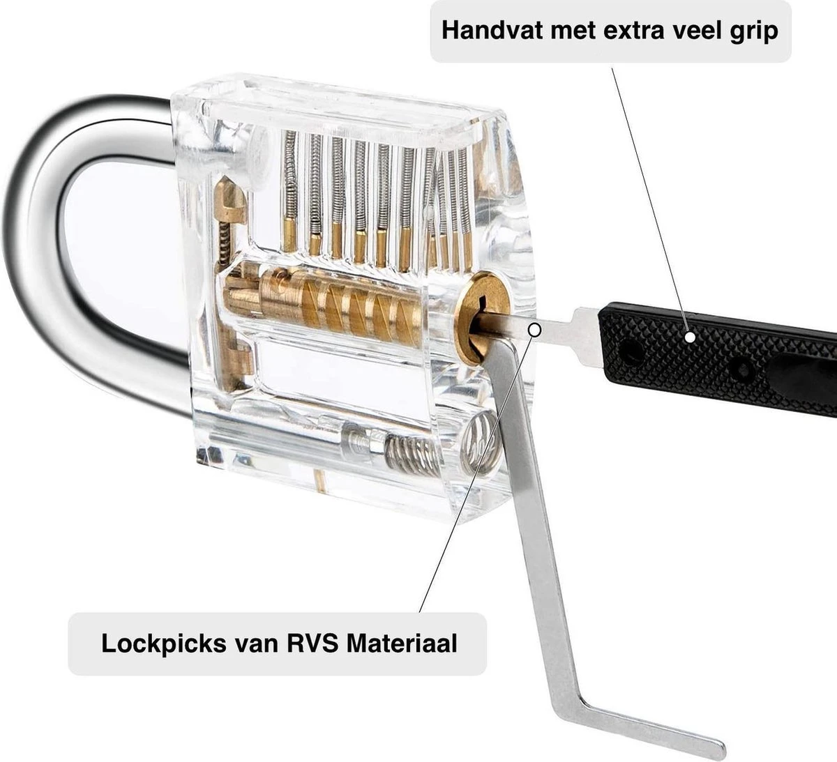 Uitgebreide Lockpick Set Met 3 Sloten - Lockpicking - Lock Pick Gereedschap Tools - Lockpicken Voor Beginners En Professionals - 2021 Versie- Inclusief E-Book 4 Uitgebreide Lockpick Set Met 3 Sloten - Lockpicking - Lock Pick Gereedschap Tools - Lockpicken Voor Beginners En Professionals - 2021 Versie- Inclusief E-Book - Afbeelding 2