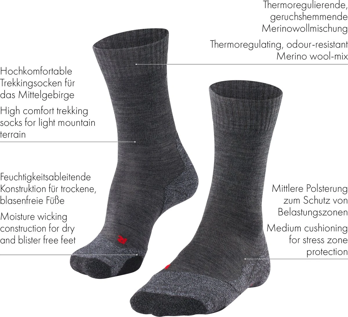 FALKE TK2 Explore Wandelen Anti Blaren, Anti Zweet Merino Wol Heren Sportsokken Zwart - Maat 42-43 8 FALKE TK2 Explore Wandelen Anti Blaren, Anti Zweet Merino Wol Heren Sportsokken Zwart - Maat 42-43 - Afbeelding 6