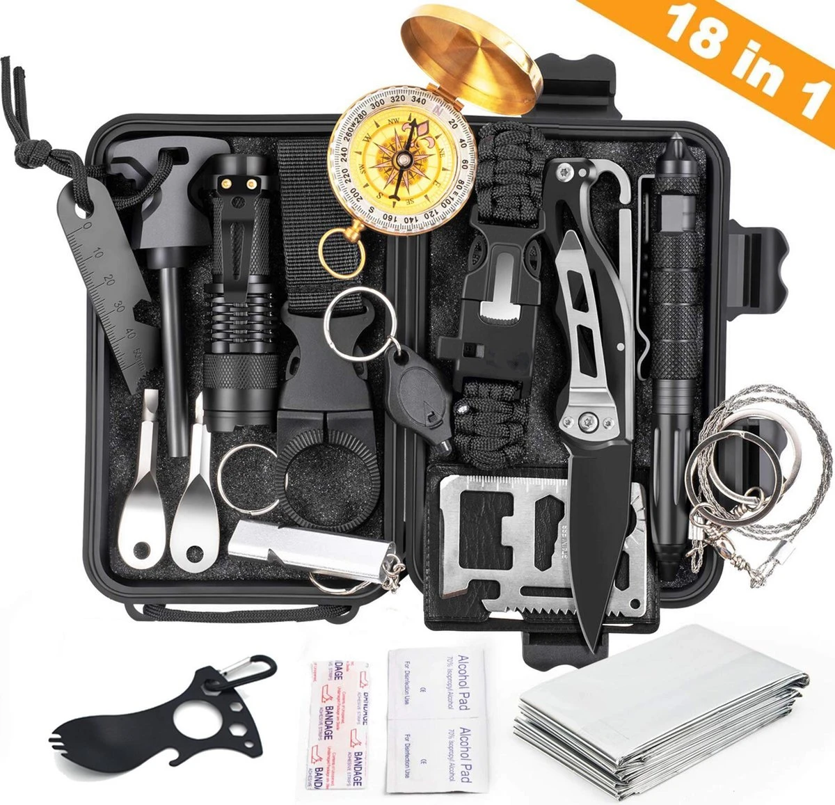 MDE 18 In 1 Survival Kit - Inclusief Multitool En Zakmes - Camping - Outdoor 4 MDE 18 In 1 Survival Kit - Inclusief Multitool En Zakmes - Camping - Outdoor - Afbeelding 2
