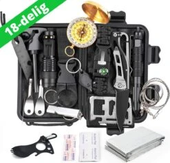 Ultimate Survival Kit - Compleet 18 Delig | Outdoor Camping Backpacking Emergency Survival Kit XXL Waterproof| SOS EDC Multifunctionele Box - BL