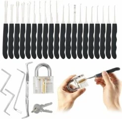 Merkloos 34 Delige Lockpick Set Voor Beginners En Gevorderden Met 2x Oefenslot Een Opberghoes En Opberg Doosjes - Lockpicking Set - Survival Kit - Gereedschapset - Doorzichtig Slot Transparant - Slotenmaker -Falke Shop 1200x1173