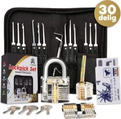 MyGoodz Lockpick Set 30 Delig – Meest Uitgebreid - Inlcusief Handleiding - Lock Pick Gereedschap Etui - Tools - Oefenslot Voor Beginners En Gevorderden – Survivalset - Cadeau Voor Mannen - Incl. Pocket Tools