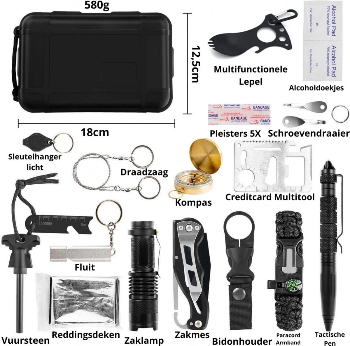 Survival Kit - Professionele XL Uitrusting - Survival Armband, Zakmes, Paracord Armband, Vuursteen Vuurstarter Kit, Zaklamp, Kompas - Noodpakket - Outdoor Camping Survival Set - Survival Spullen - Cadeau Man 9 Survival Kit - Professionele XL Uitrusting - Survival Armband, Zakmes, Paracord Armband, Vuursteen Vuurstarter Kit, Zaklamp, Kompas - Noodpakket - Outdoor Camping Survival Set - Survival Spullen - Cadeau Man - Afbeelding 8