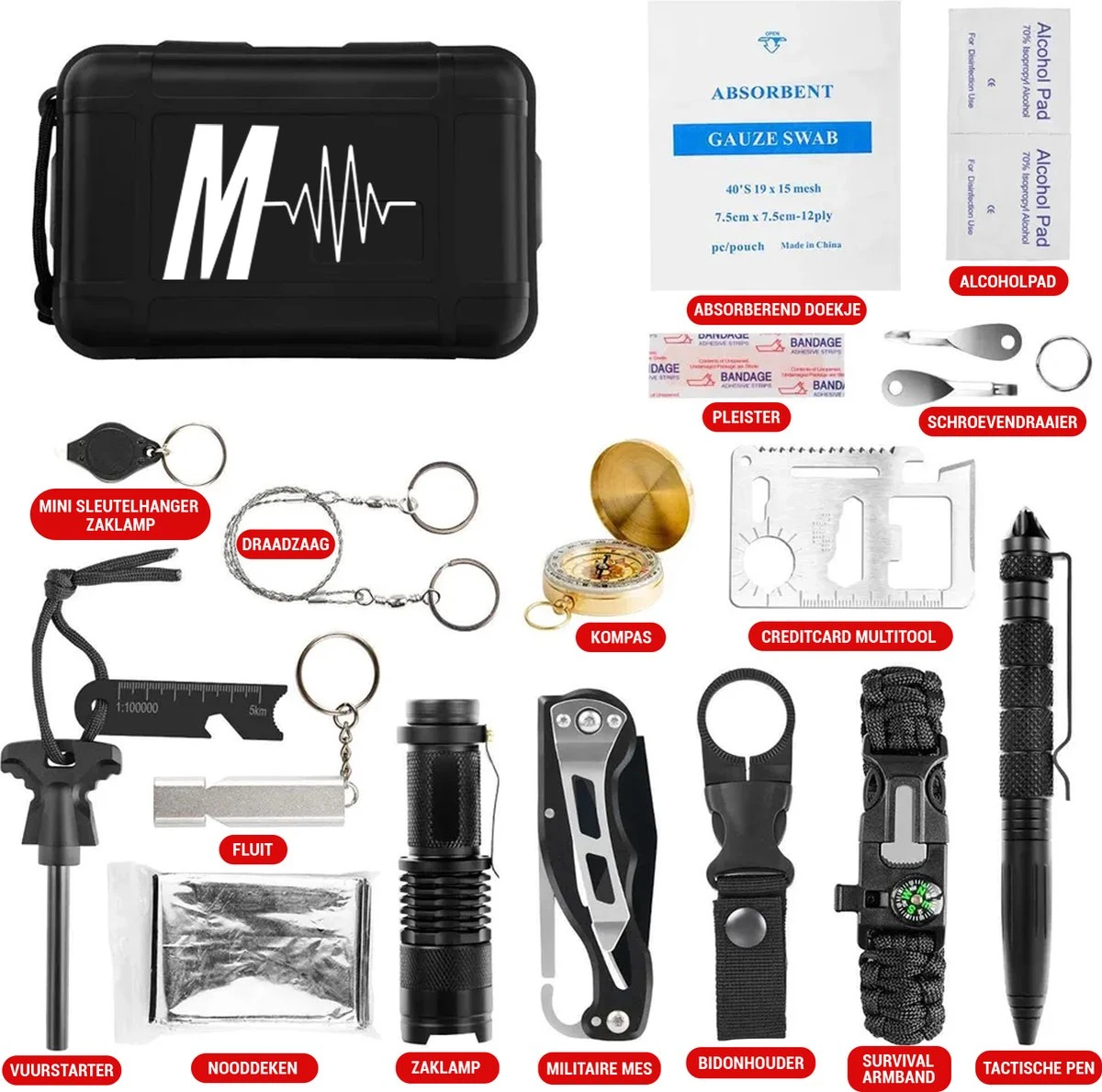 MGR Noodpakket – Survival Kit – Outdoor – Survival Kit Outdoor – Survival Mes – Zaklamp – 18-Delig 7 MGR Noodpakket – Survival Kit – Outdoor – Survival Kit Outdoor – Survival Mes – Zaklamp – 18-Delig - Afbeelding 5