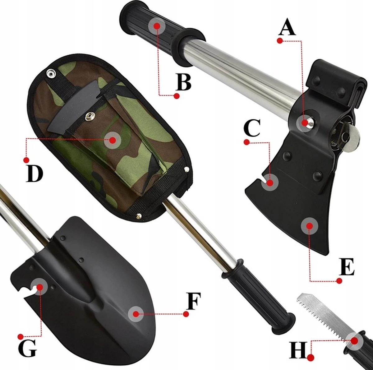 Survival Schep - 8 In 1 - Opvouwbaar - 8 Delig - Met Draagtas - 12 X 43.5 Cm - Met Bijl - Zaag - Pionierschep - Vouwschop - Handzame Schep - Schop - Outdoor - Kamperen - Camping - Multifunctionele Schep - Militaire Schop - Gereedschap - Houtzaag 8 Survival Schep - 8 In 1 - Opvouwbaar - 8 Delig - Met Draagtas - 12 X 43.5 Cm - Met Bijl - Zaag - Pionierschep - Vouwschop - Handzame Schep - Schop - Outdoor - Kamperen - Camping - Multifunctionele Schep - Militaire Schop - Gereedschap - Houtzaag - Afbeelding 6