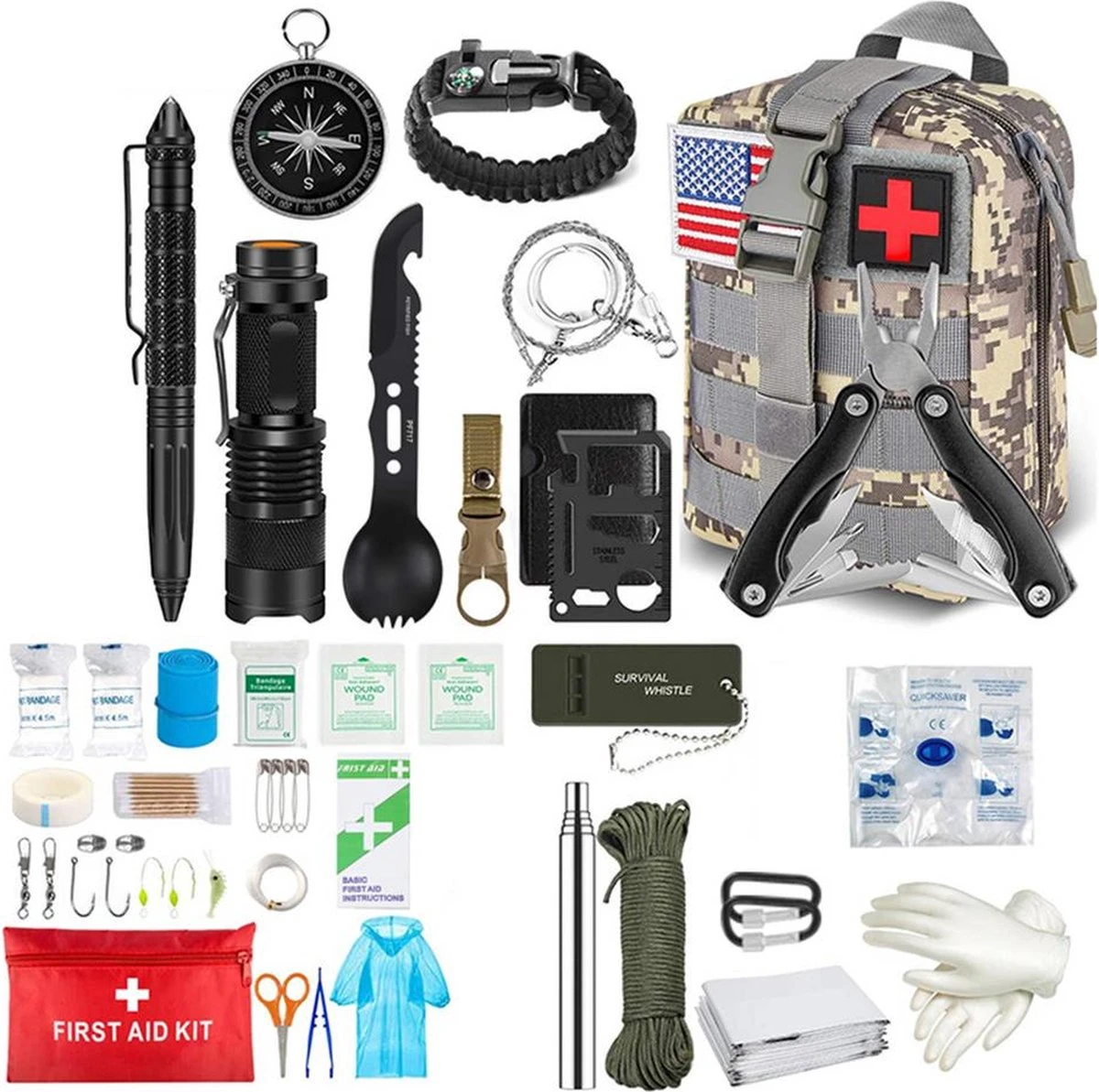 Merkloos Noodpakket - 35 In 1 Survival Pakket - Survival Kit - Survival Set - Noodpakket Rampenrugzak - Noodpakket Oorlog - EHBO Kit - Inclusief Overlevingshandleiding - Camouflage 3 Merkloos Noodpakket - 35 In 1 Survival Pakket - Survival Kit - Survival Set - Noodpakket Rampenrugzak - Noodpakket Oorlog - EHBO Kit - Inclusief Overlevingshandleiding - Camouflage