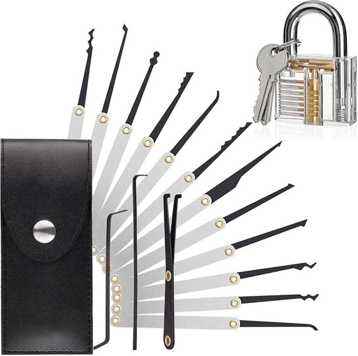 Lockpick Set 15 Delen – Alles Opener – Inclusief Transparant Oefenslot – Lockpicken Voor Professionals En Beginners - 3 Lockpick Set 15 Delen – Alles Opener – Inclusief Transparant Oefenslot – Lockpicken Voor Professionals En Beginners -