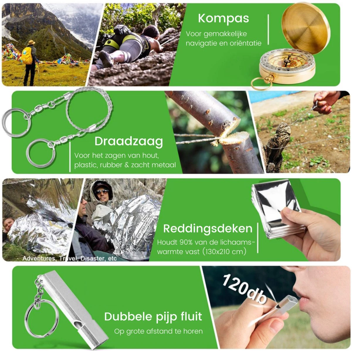 Survival Kit - Professionele XL Uitrusting - Survival Armband, Zakmes, Paracord Armband, Vuursteen Vuurstarter Kit, Zaklamp, Kompas - Noodpakket - Outdoor Camping Survival Set - Survival Spullen - Cadeau Man 3 Survival Kit - Professionele XL Uitrusting - Survival Armband, Zakmes, Paracord Armband, Vuursteen Vuurstarter Kit, Zaklamp, Kompas - Noodpakket - Outdoor Camping Survival Set - Survival Spullen - Cadeau Man - Afbeelding 2