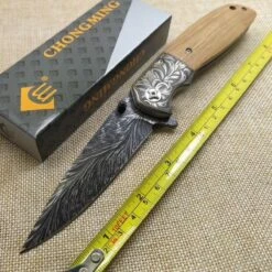 Zakmes - Damascus - Survival - Outdoor Mes - Pocket Knife - Vlijmscherp - Houten Handvat - Stoer - Hunting Knife - Kamperen - 22cm - Cadeau Tip -Falke Shop 1200x1200 102