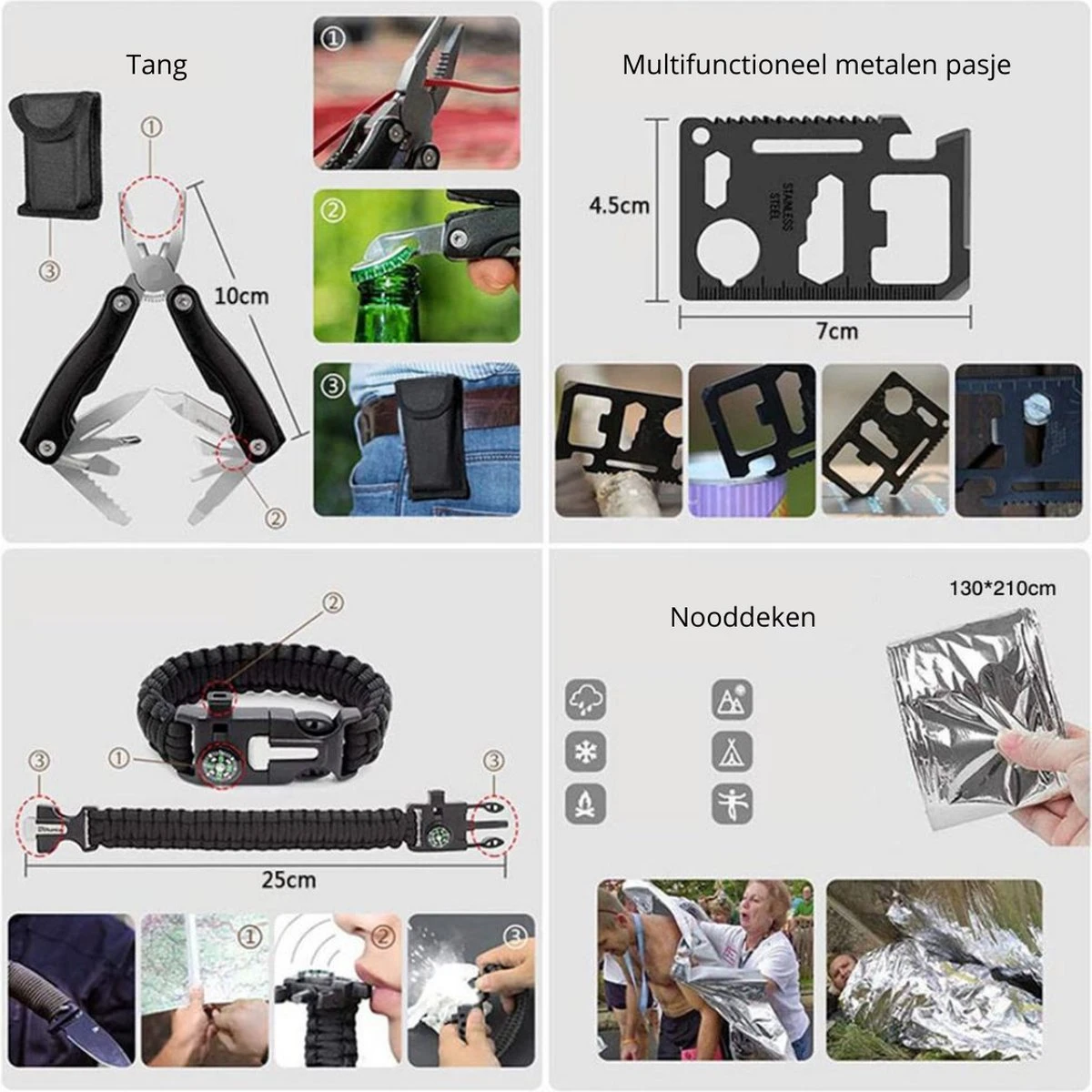 Merkloos Noodpakket - 35 In 1 Survival Pakket - Survival Kit - Survival Set - Noodpakket Rampenrugzak - Noodpakket Oorlog - EHBO Kit - Inclusief Overlevingshandleiding - Camouflage 4 Merkloos Noodpakket - 35 In 1 Survival Pakket - Survival Kit - Survival Set - Noodpakket Rampenrugzak - Noodpakket Oorlog - EHBO Kit - Inclusief Overlevingshandleiding - Camouflage - Afbeelding 2