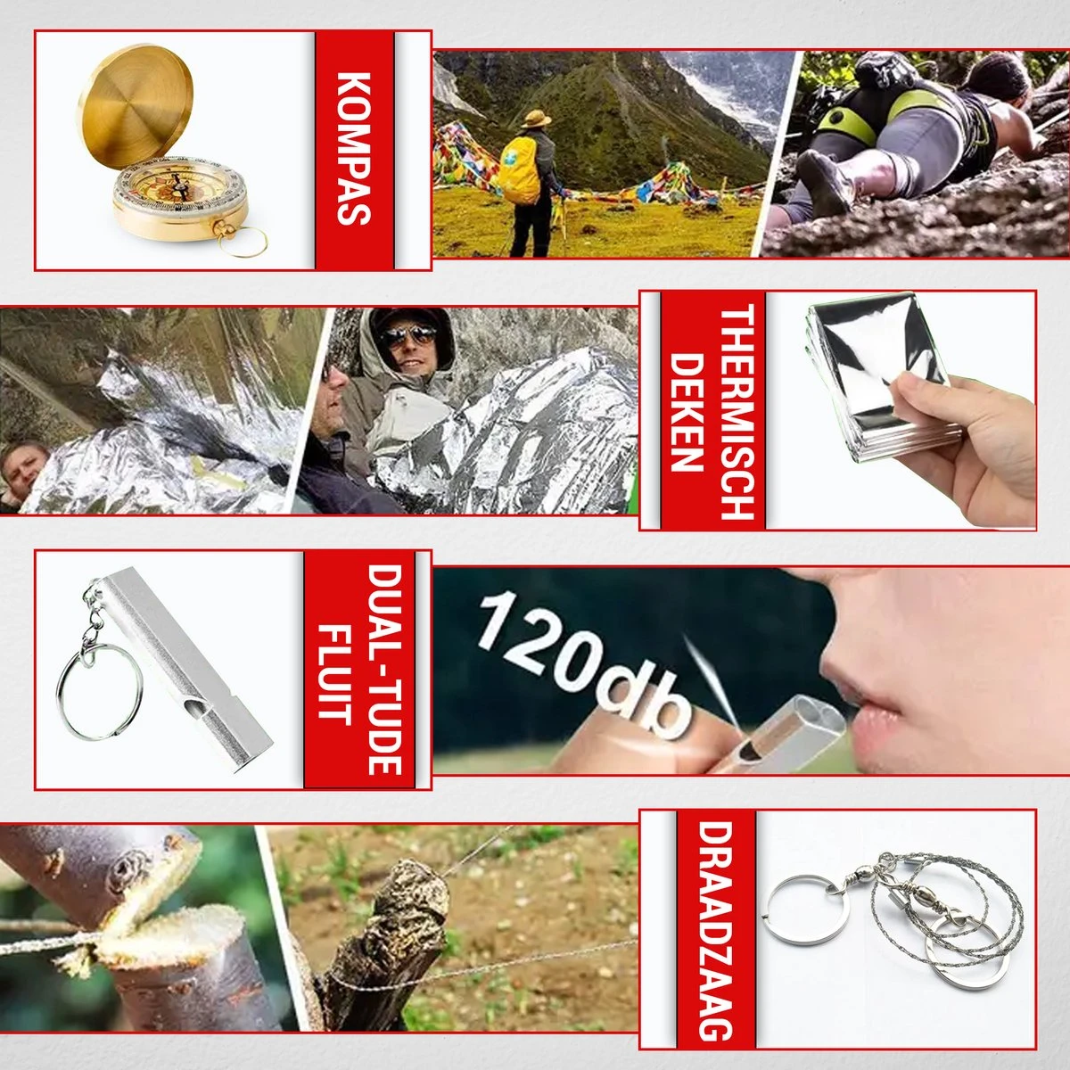 MGR Noodpakket – Survival Kit – Outdoor – Survival Kit Outdoor – Survival Mes – Zaklamp – 18-Delig 6 MGR Noodpakket – Survival Kit – Outdoor – Survival Kit Outdoor – Survival Mes – Zaklamp – 18-Delig - Afbeelding 4