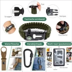Merkloos Survival Kit – 35-delig – Outdoor Kit – Survival Set – Mes – Kompas – Noodpakket – Survival Gear – Multitool Creditcard – Incl. Opbergdoos -Falke Shop 1200x1200 265
