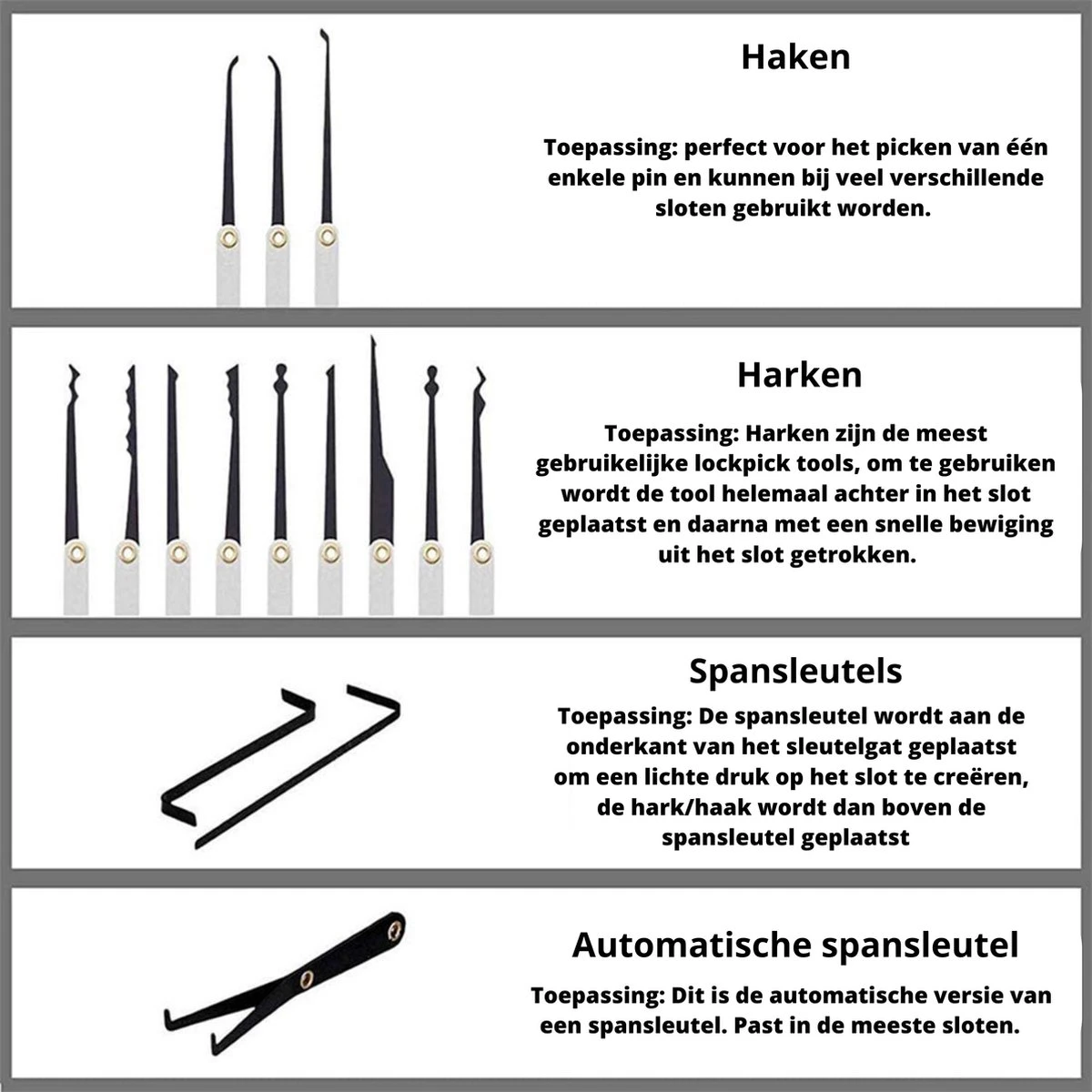 Lockpick Set 15 Delen – Alles Opener – Inclusief Transparant Oefenslot – Lockpicken Voor Professionals En Beginners - 6 Lockpick Set 15 Delen – Alles Opener – Inclusief Transparant Oefenslot – Lockpicken Voor Professionals En Beginners - - Afbeelding 4