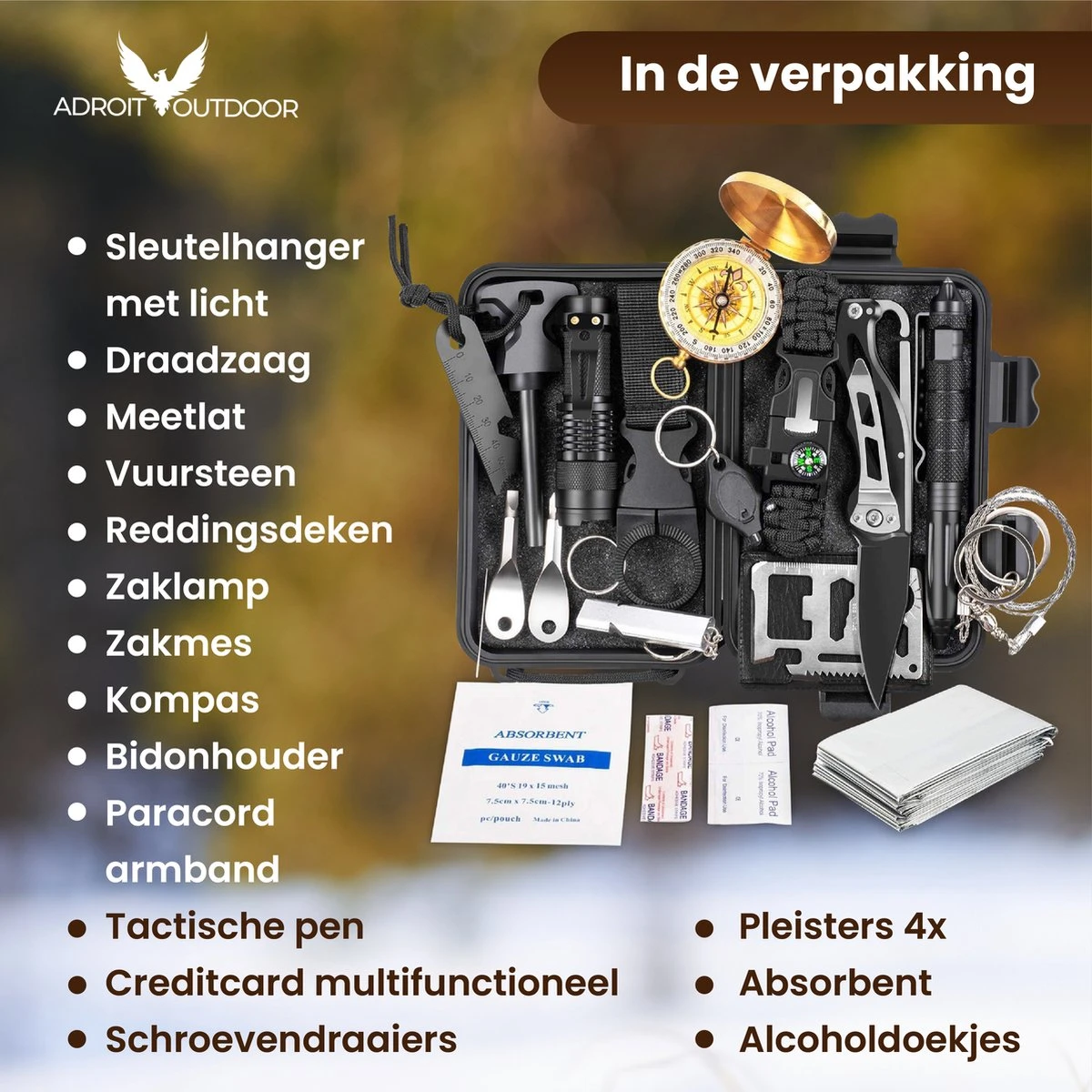 Merkloos Survival Kit Outdoor – Survival Spullen Set – Mes - Kompas - 18 Delig 7 Merkloos Survival Kit Outdoor – Survival Spullen Set – Mes - Kompas - 18 Delig - Afbeelding 5