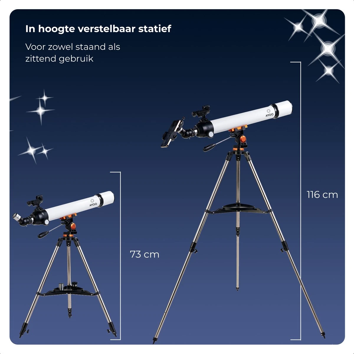AYOO® Telescoop - Sterrenkijker - Telescoop - 210x Zoom - Volledige Set - Smartphone Houder - Verstelbaar Statief - Draagtas - 70/700mm 4 AYOO® Telescoop - Sterrenkijker - Telescoop - 210x Zoom - Volledige Set - Smartphone Houder - Verstelbaar Statief - Draagtas - 70/700mm - Afbeelding 2