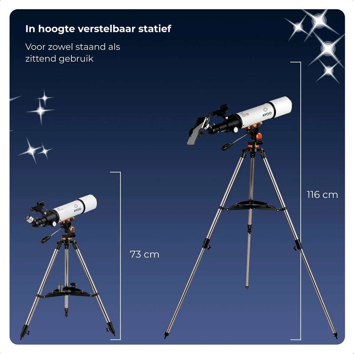 AYOO® Telescoop - Sterrenkijker - 250X Zoom - Volledige Set - Smartphone Houder - Verstelbaar Statief - Draagtas - 80/500mm 6 AYOO® Telescoop - Sterrenkijker - 250X Zoom - Volledige Set - Smartphone Houder - Verstelbaar Statief - Draagtas - 80/500mm - Afbeelding 4