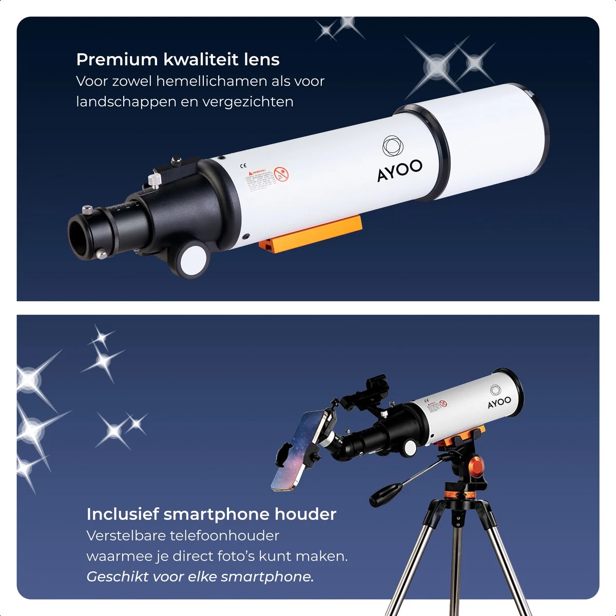AYOO® Telescoop - Sterrenkijker - 250X Zoom - Volledige Set - Smartphone Houder - Verstelbaar Statief - Draagtas - 80/500mm 9 AYOO® Telescoop - Sterrenkijker - 250X Zoom - Volledige Set - Smartphone Houder - Verstelbaar Statief - Draagtas - 80/500mm - Afbeelding 7