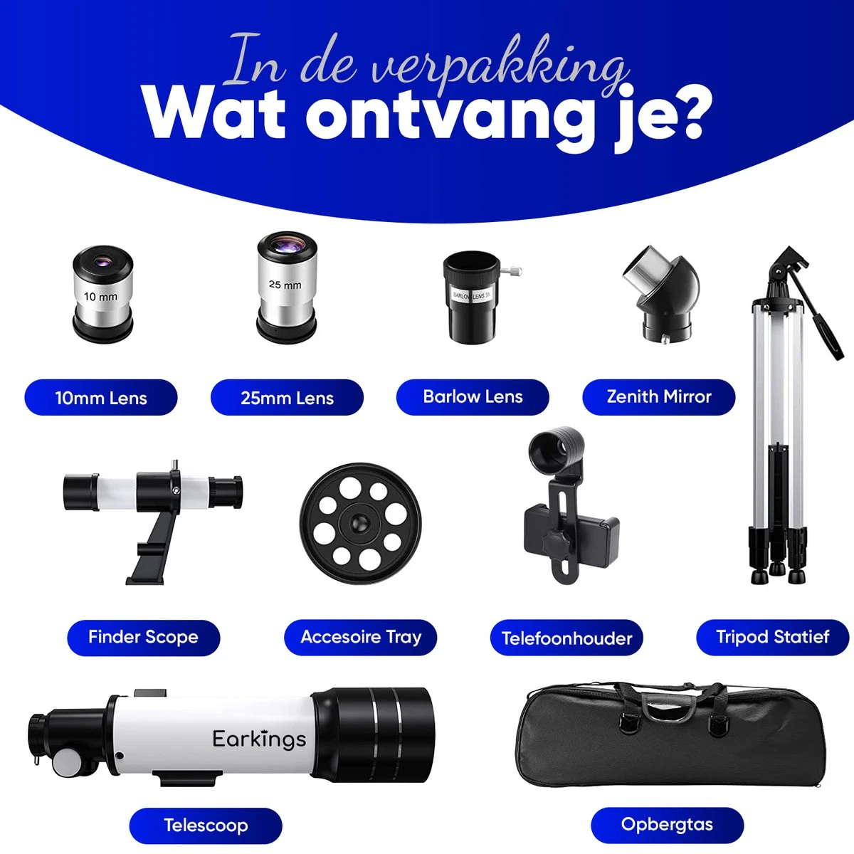 Earkings Telescoop Sterrenkijker 70/400 Mm Voor Kinderen, Beginners En Gevorderden - Inclusief Statief, Opbergtas, Twee Lenzen 25mm & 10mm En Barlow Lens, Telefoon Houder Voor Foto’s - F/5.7 Magnificatie 8 Earkings Telescoop Sterrenkijker 70/400 Mm Voor Kinderen, Beginners En Gevorderden - Inclusief Statief, Opbergtas, Twee Lenzen 25mm & 10mm En Barlow Lens, Telefoon Houder Voor Foto’s - F/5.7 Magnificatie - Afbeelding 6