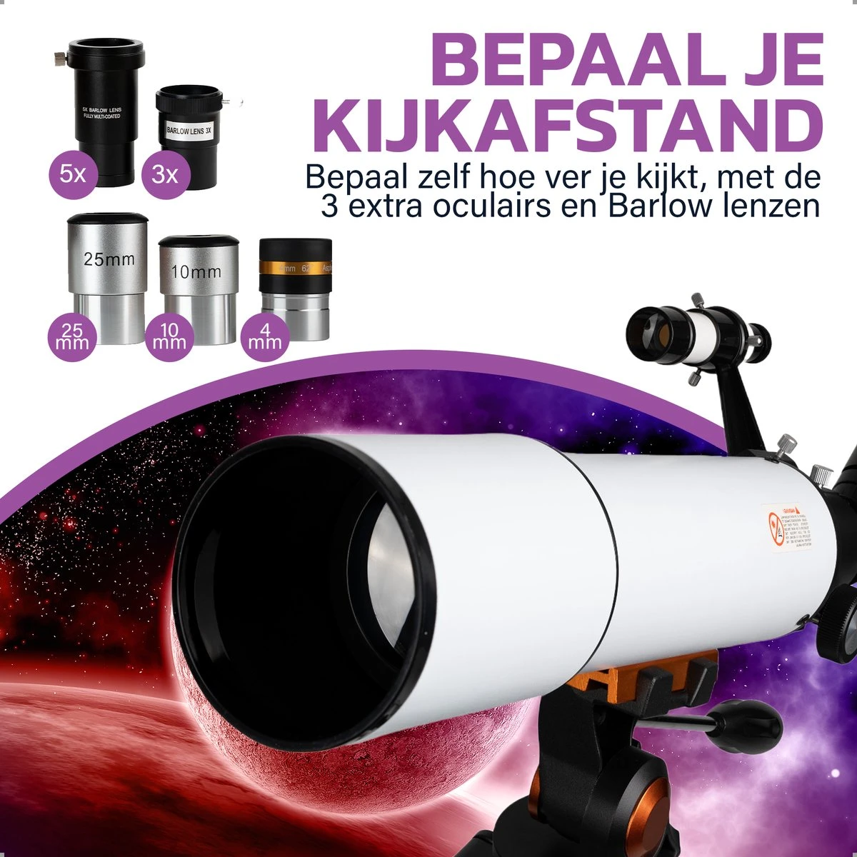 Telescoop Deluxe - Sterrenkijker - Astronomie - Nachtkijker - Sterrenkunde - Waterproof - Geschikt Voor Volwassenen En Kinderen 4 Telescoop Deluxe - Sterrenkijker - Astronomie - Nachtkijker - Sterrenkunde - Waterproof - Geschikt Voor Volwassenen En Kinderen - Afbeelding 2