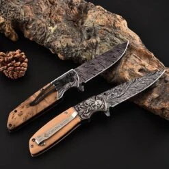 Zakmes - Damascus - Survival - Outdoor Mes - Pocket Knife - Vlijmscherp - Houten Handvat - Stoer - Hunting Knife - Kamperen - 22cm - Cadeau Tip -Falke Shop 1200x1200 94