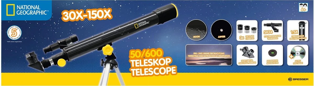 National Geographic Telescoop - 50/600 30x-150x - Perfect Voor Beginners 10 National Geographic Telescoop - 50/600 30x-150x - Perfect Voor Beginners - Afbeelding 8