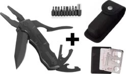 PLAY IT Zakmes Multitool 14 In 1 Incl. Draagetui & 9 Delige Bit Set - 11 In 1 Multikaart - Zwart