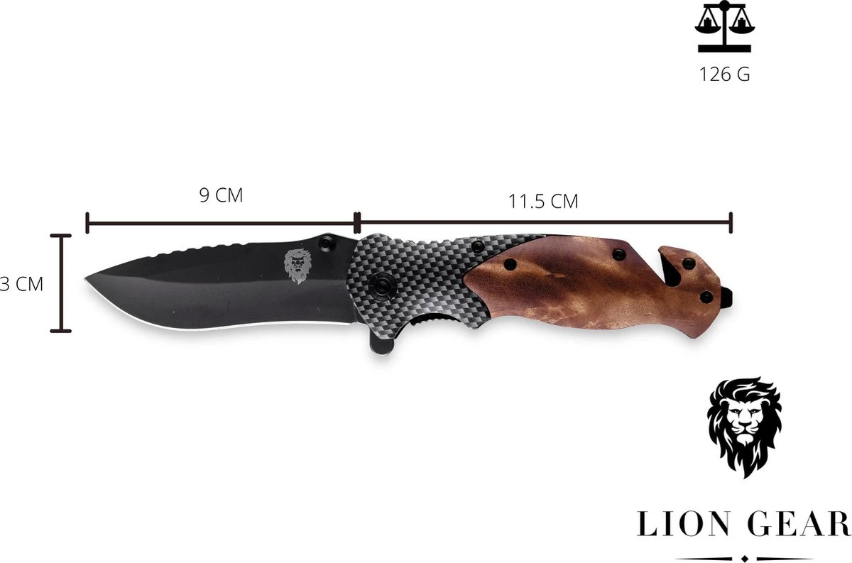 Survival Zakmes Outdoor – 1 Hand Open Systeem En Broekclip – 20.5 CM Vouwmes – RVS – Lion Gear KN-01 11 Survival Zakmes Outdoor – 1 Hand Open Systeem En Broekclip – 20.5 CM Vouwmes – RVS – Lion Gear KN-01 - Afbeelding 9