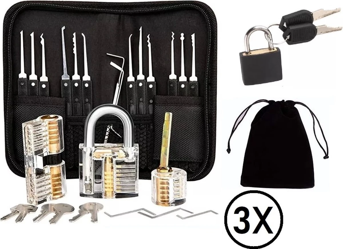 PLAY IT Lockpick Set 32 Delig - 3 Sloten - Incl. Kleine Slot & 3 Opbergzakjes 3 PLAY IT Lockpick Set 32 Delig - 3 Sloten - Incl. Kleine Slot & 3 Opbergzakjes