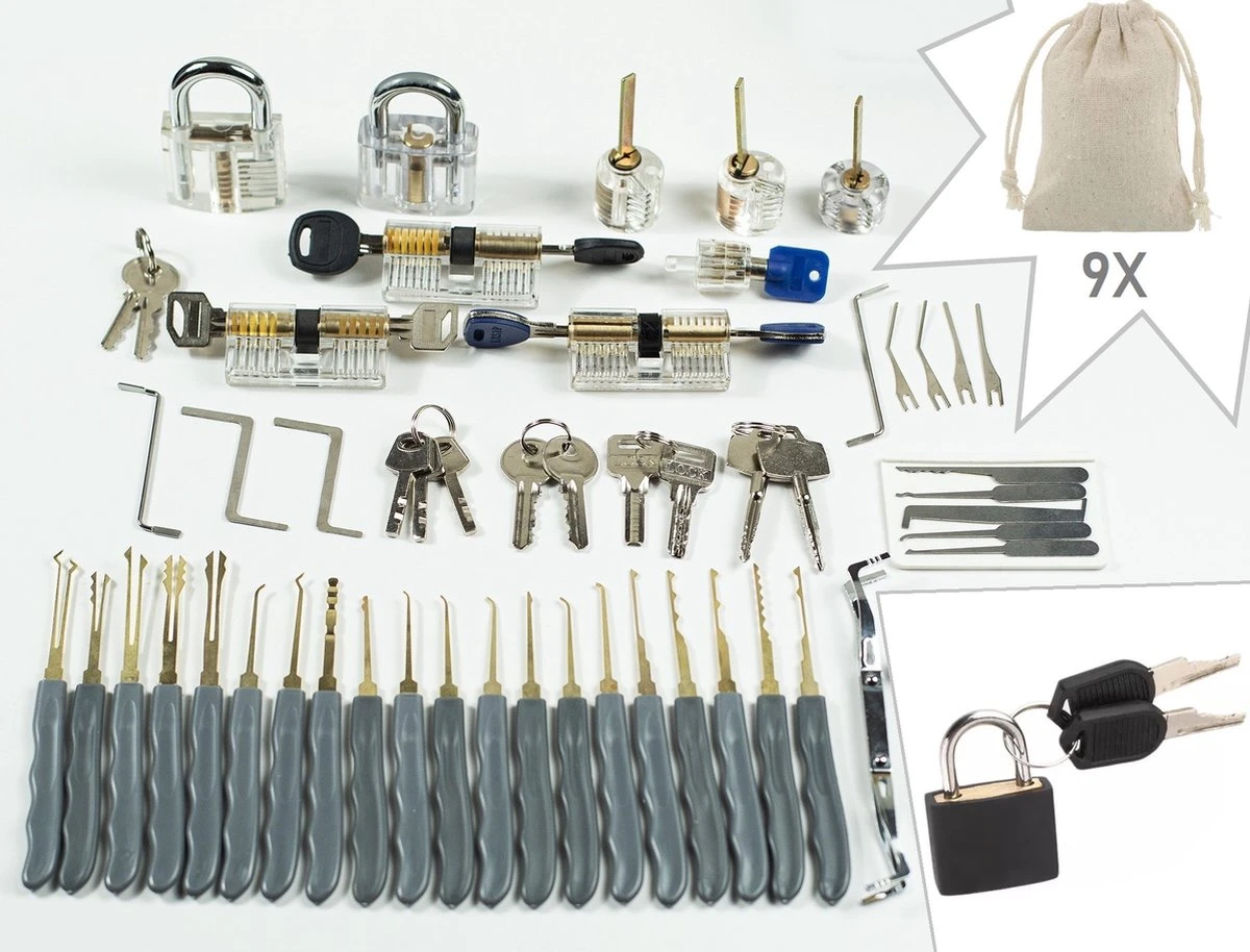 PLAY IT Lockpick Set XXL 75 Delig - 9 Sloten - Incl. Opbergzakjes 3 PLAY IT Lockpick Set XXL 75 Delig - 9 Sloten - Incl. Opbergzakjes