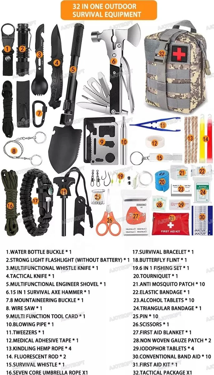 Noodpakket - Survival Kit - Outdoor Kit - EHBO Kit - Camping Set - Survival Set 4 Noodpakket - Survival Kit - Outdoor Kit - EHBO Kit - Camping Set - Survival Set - Afbeelding 2