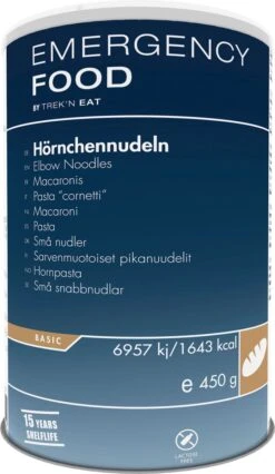 Trek'n Eat Emergency Food - Macaroni In Blik - 450 G - 15 Jr Houdbaar - Noodpakket - Noodrantsoen - Vriesdroogmaaltijd - Rantsoen - Outdoormaaltijd - Survival Food - Overlevingspakket