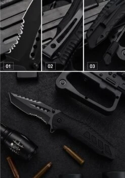 Sefaras Survival Zakmes J01 - Mes Met Tanden Aan 2 Kanten - 3cr13/Aluminum - Inklapbaar - Broekclip - Voor Kamperen - RVS - Zwart -Falke Shop 839x1200 1