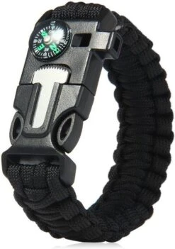 Merkloos Paracord Bracelet Armband 5 In 1 Outdoor Survival - Magnesium Stick, Kompas, Paracord - Zwart