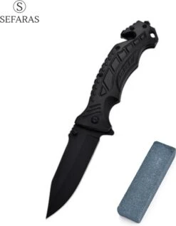 Sefaras Survival Mes Met Slijpsteen - Inklapbare Zakmes - 23 CM - J13 - 3cr13/Aluminum - Riemsnijder - Voor Kamperen - RVS - Zwart