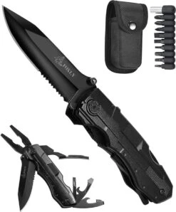 FOXLY® 14-in-1 Multifunctioneel Zakmes + Draagetui + 9-delige Bitset Outdoor - Survival Mes - Jachtmes - Camping - Kamperen - Bold X95